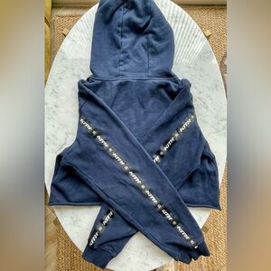 Kith III Cropped cotton hoodie with branded sleeves, navy, S, EUC